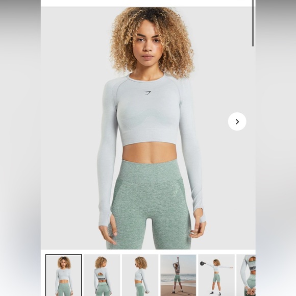 Gymshark Tops - Gymshark FLEX SPORTS LONG SLEEVE CROP TOP Medium Light Grey Marl